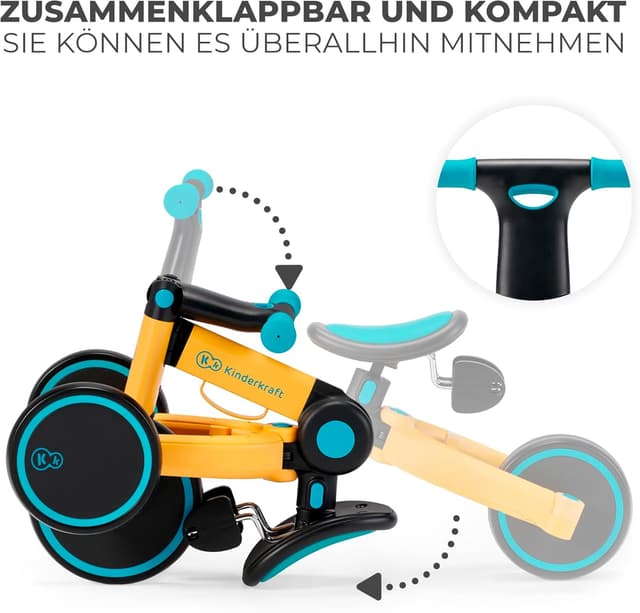 Detalle de Kinderkraft 4TRIKE Dreirad 3in1 – leicht, zusammenklappbar und als Rutscher/Laufrad nutzbar