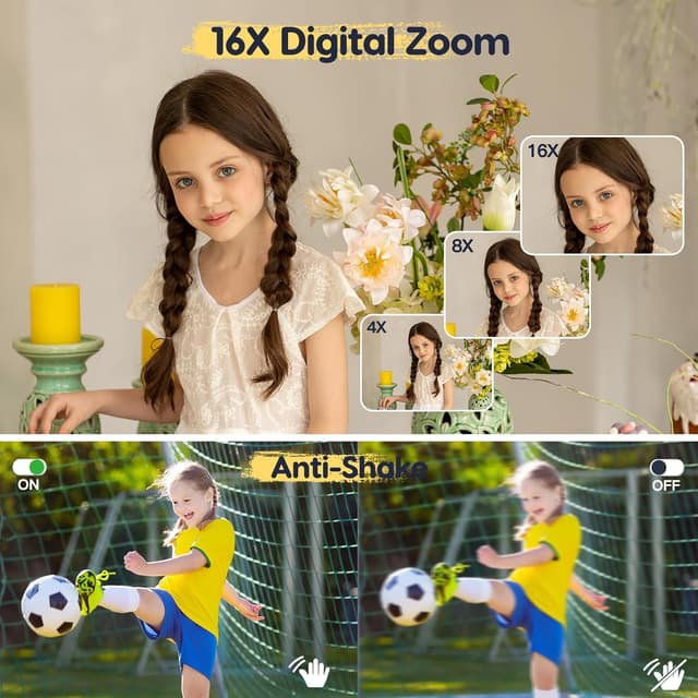 Detalle de Digitalkamera 1080P 44MP (FHD) mit 32G-Karte, 16× Digitalzoom und LED-Licht – kompakte Einsteigerkamera für Kinder, Teenager & Senioren (Schwarz)