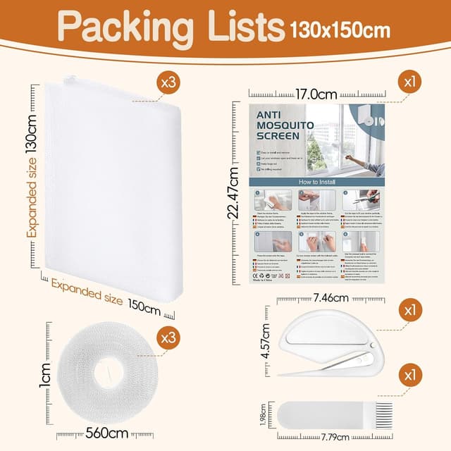 Thumbnail 6 de Fly Screens for Windows – 3 Pack Self-Adhesive Insect Netting (White Mesh, DIY Cut to Size)