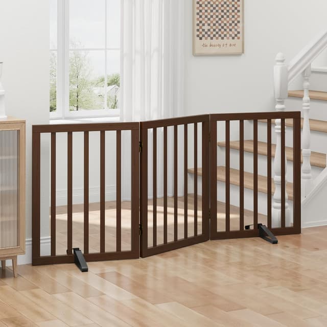 Thumbnail 6 de Algherohein Foldable Dog Gate for Doorways (Natural) – Indoor Pet Gate with 6 Panels