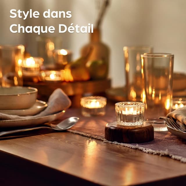 Detalle de Praknu photophore bougeoir en verre transparent rainuré – lot de 12 porte-bougies chauffe-plat