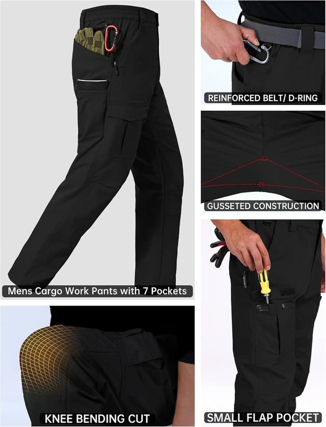 Detalle de CNBQDD Men’s Ripstop Waterproof Cargo Work Pants with 7 Pockets (Tactical Hiking Style)