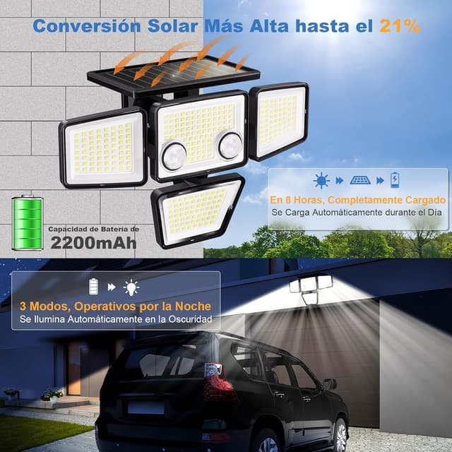 Detalle 2 de K KASONIC Luces Solares Exteriores Doble Sensor 🌞 2500LM Paquete de 2