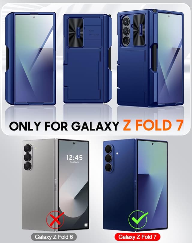 Detalle 2 de Vizvera Case for Samsung Galaxy Z Fold 7 (RFID Wallet + S Pen Slot + Sliding Camera Cover) – Blue