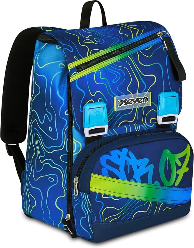 Detalle de Seven Zaino doppio scomparto estensibile Blu, maxi capienza da scuola e viaggio