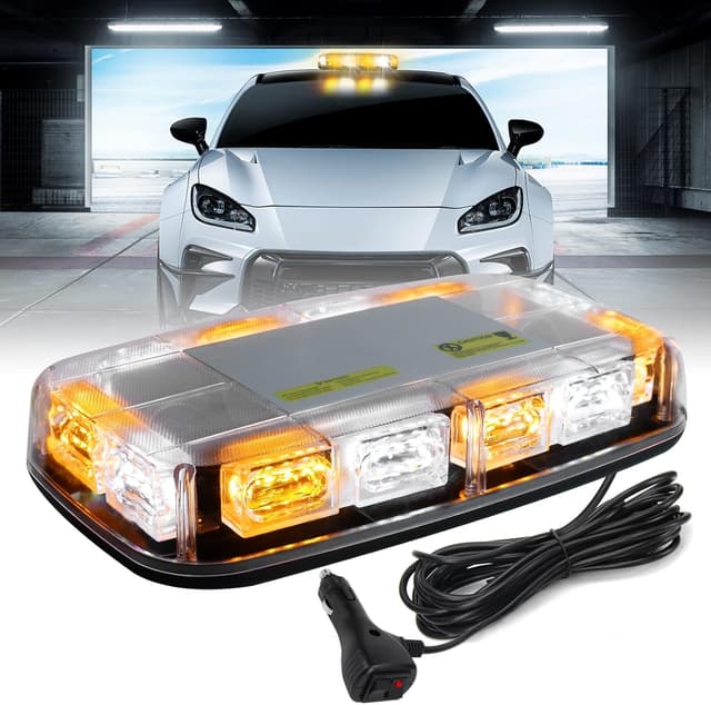 Detalle de I LITTON Amber & White Flashing Beacon Strobe Light Bar with Magnetic Base (48 LEDs, 16 modes)