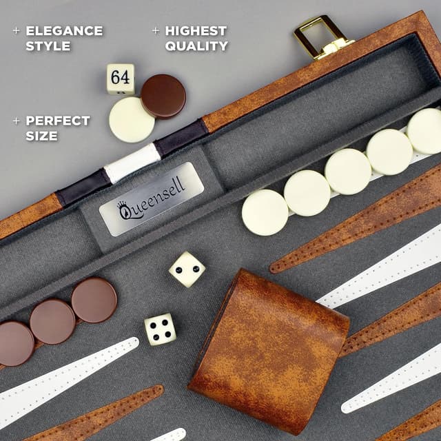 Detalle de Large Backgammon Sets for Adults (15-inch) in PU Leather Case — Classic 2-Player Board Game Gift