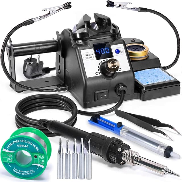Detalle de YIHUA 926LED-IV 60W Lötstation mit 90–480°C, Entlötpumpe & Zubehör-Set (inkl. 2 helfenden Händen)