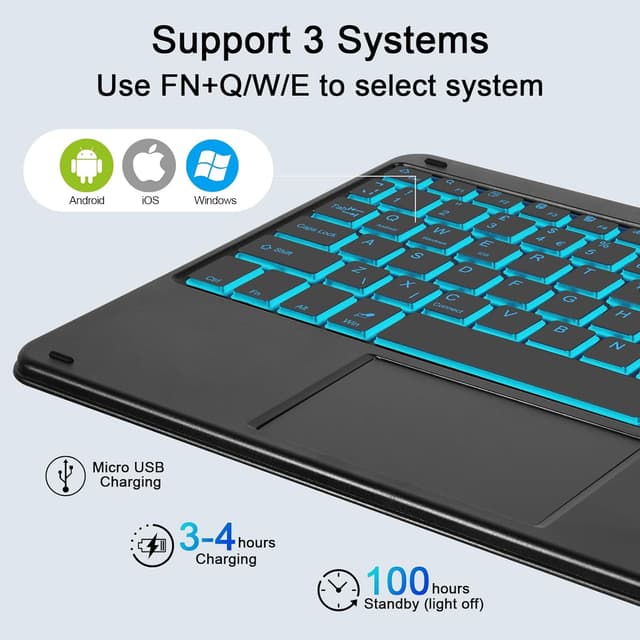 Detalle de SOPPY Backlit Bluetooth Keyboard with Touchpad (UK Layout, Black) – portable rechargeable mini keyboard