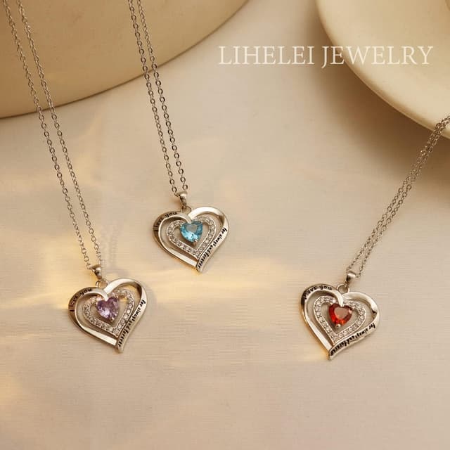Detalle de LIHELEI Kette Damen „Forever Love“ mit Geburtsstein-Anhänger aus S925 Silber