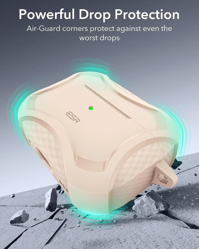 Detalle 2 de ESR Cyber Armor Panzer Hülle für AirPods Pro 2 (2023/2022) & Pro 1 (2019) – MagSafe-ready, starker Sturzschutz, Magnete, Wüstentitan