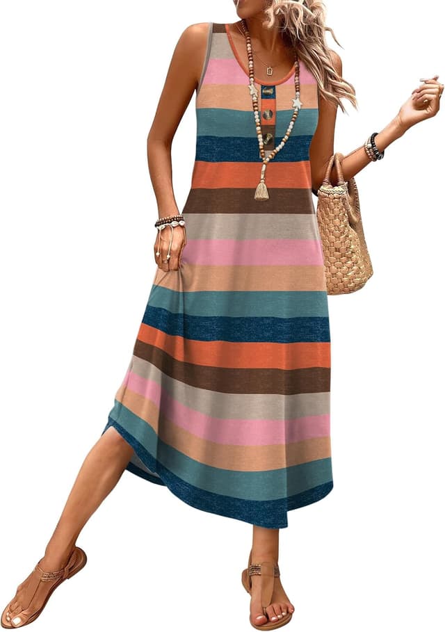 Thumbnail 6 de WIHOLL Button-Front Sleeveless Midi Dress for Women (with Pockets) — Summer Casual & Vacation Styles