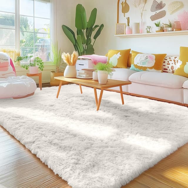 Detalle de Homaxy Fluffy Shaggy Rug (Creme) – soft thick pile, machine washable & non-slip backing, 60 x 100 cm