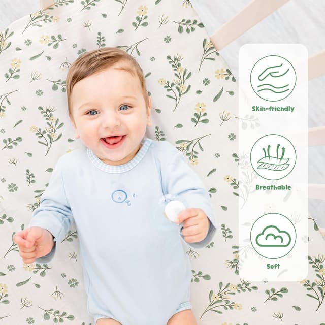 Detalle de Huiguli 3 Pack Moses Basket Sheets in 100% Muslin Cotton (83×43 cm) — breathable, elastic fit