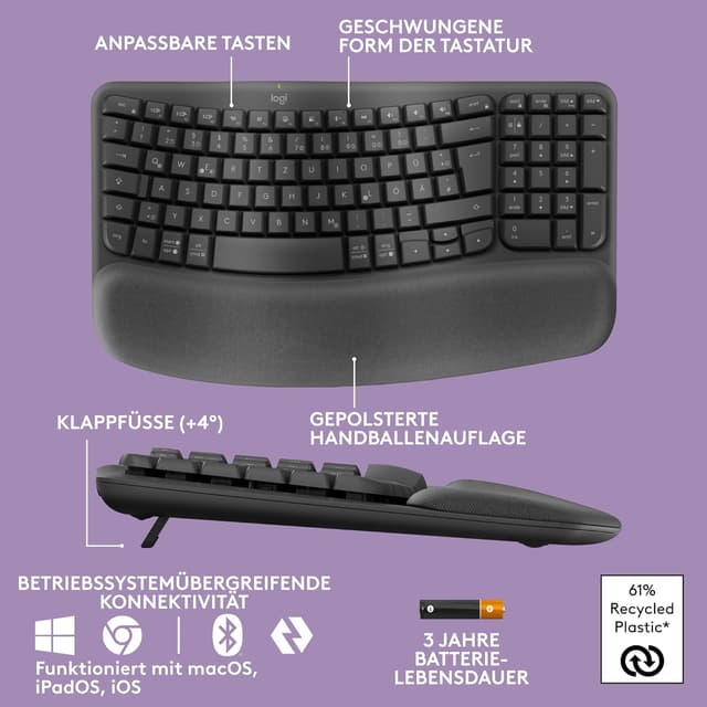 Thumbnail 6 de Logitech Wave Keys Ergonomische Tastatur Graphit