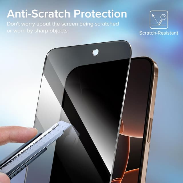 Detalle de ivoler 2-Pack Privacy Screen Protector for iPhone 16 Pro 6.3 inch (Anti-Spy) — black edge tempered glass