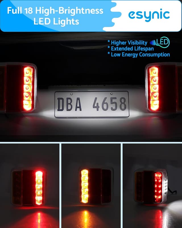 Detalle de eSynic 2 Pack Magnetic 18 LED Trailer Light Kit (12V, 7-pin, magnetic mount, IP65 waterproof) with 7.5m cables