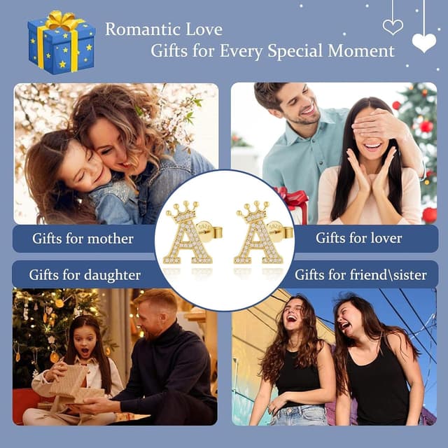 Thumbnail 6 de Goldene Ohrstecker mit Buchstabe A, 0,43 Zoll