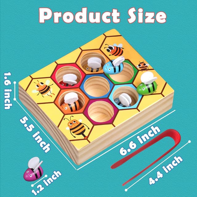 Detalle de YUNCHY Toddler Fine Motor Skill Toy: Bee to Hive Matching Game (Montessori wooden color sorting)