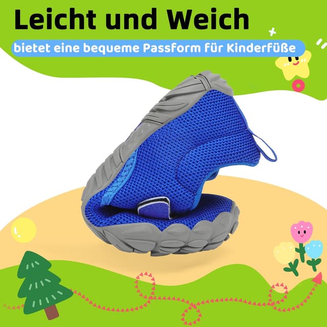 Detalle de SAGUARO Kinder Barfußschuhe leicht & rutschfest (Gr. 24–36) mit Klettverschluss
