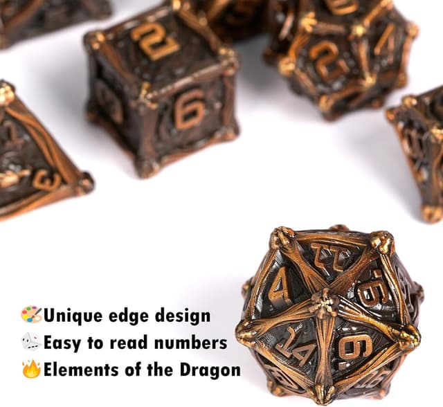 Thumbnail 2 de HKDZ Dnd Dice Set 7Pcs Antique Gold