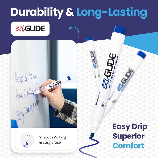Detalle de Eziglide Blue Bullet Tip Drywipe Whiteboard Pens (Bulk Pack of 48)