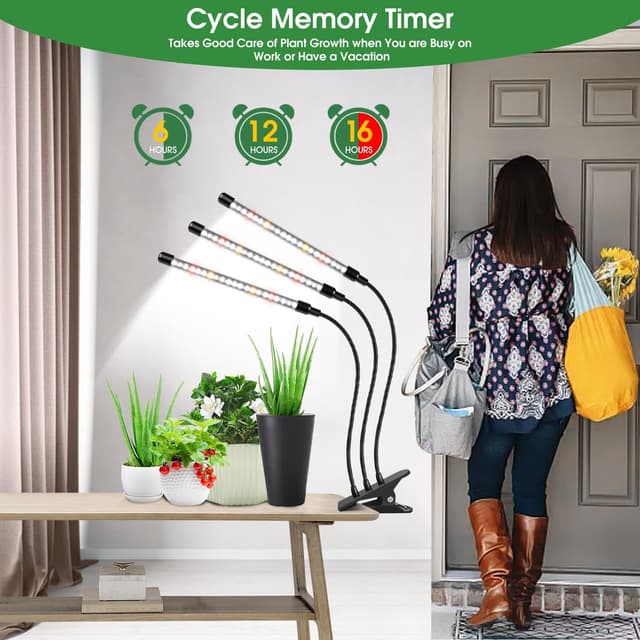 Detalle de wolezek Grow Lights for Indoor Plants (3 Heads) 6000K Full Spectrum LED with Auto Timer and Dimming