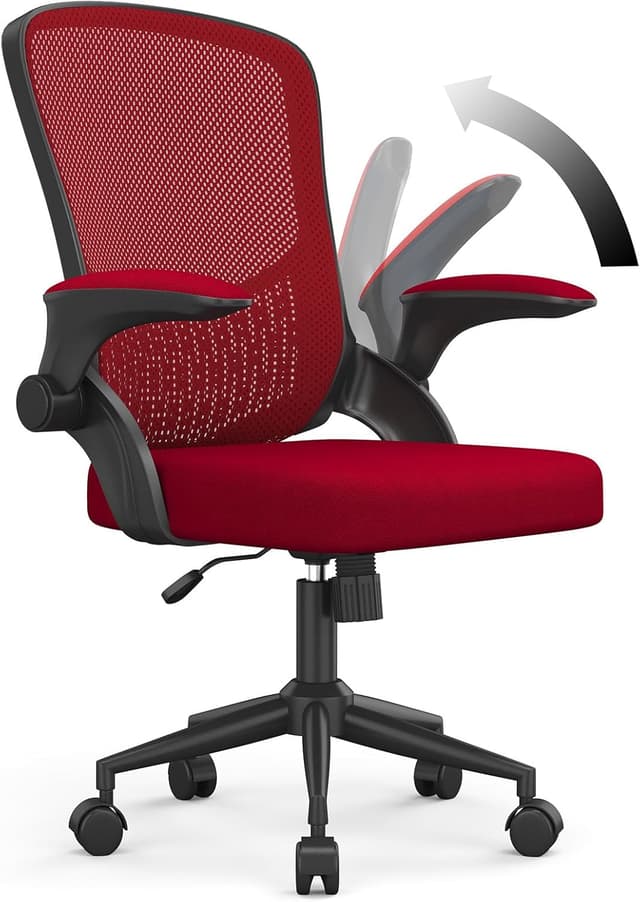 Detalle de Naspaluro chaise de bureau ergonomique avec accoudoirs rabattables à 90°, soutien lombaire et assise pivotante 360° (rouge sombre)