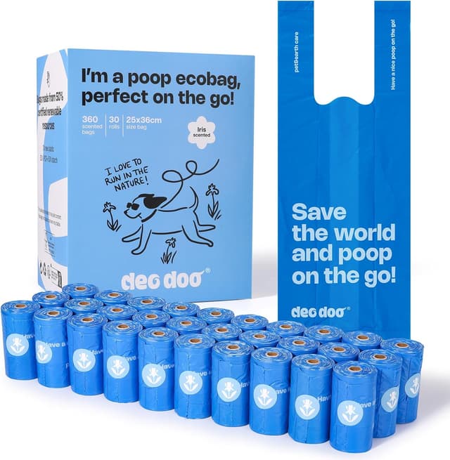 Detalle de Hundekotbeutel biologisch abbaubar mit Henkel & Iris-Duft – 360 Stück (30 Rollen) für Hundespaziergänge