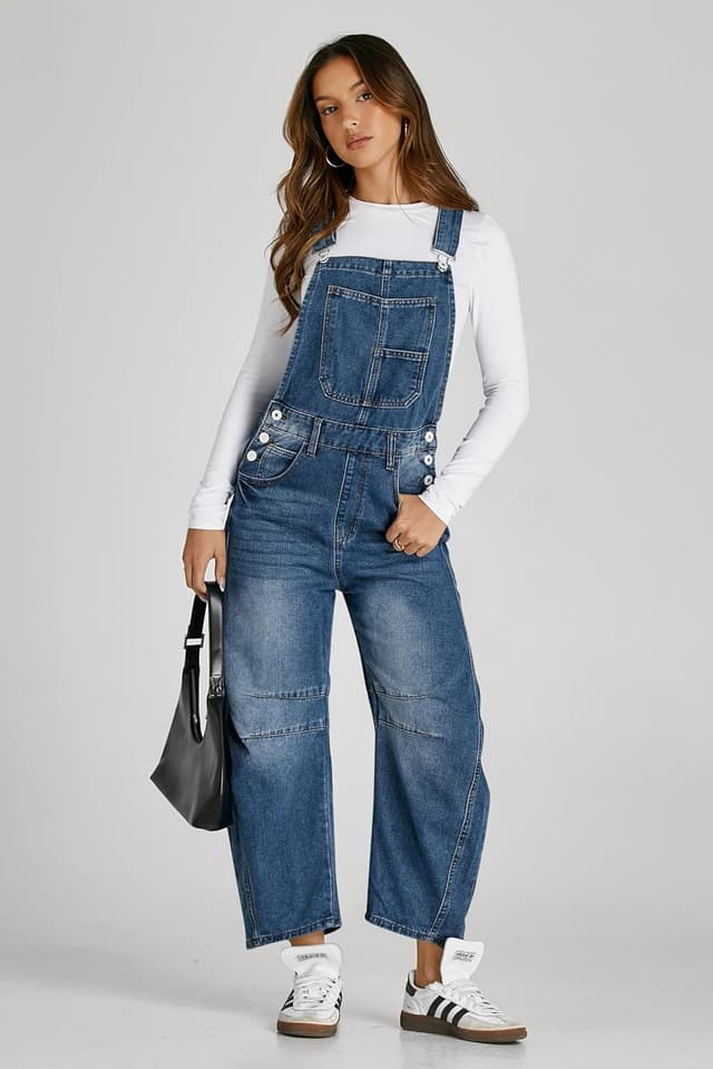 Thumbnail 3 de PLNOTME Womens Denim Bib Overalls Barrel Leg with Pockets ๐