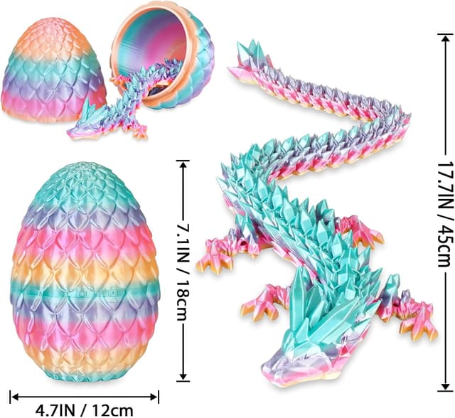 Detalle 2 de Überraschungs-Drachenei mit beweglichem Drachen im Inneren – 3D-gedrucktes Fidget-Spielzeug (Regenbogen, Groß)