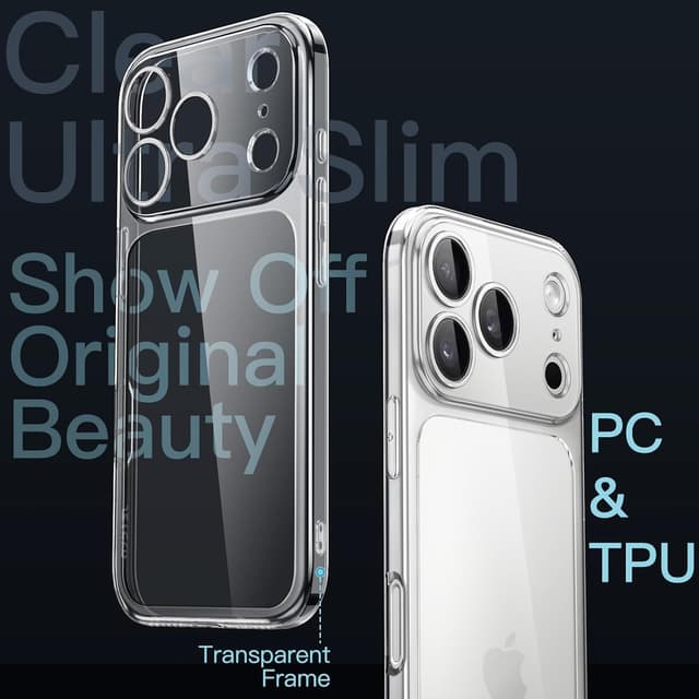 Detalle de JETech Cover Slim Trasparente per iPhone 17 Pro Max da 6,9" con protezione completa per la fotocamera