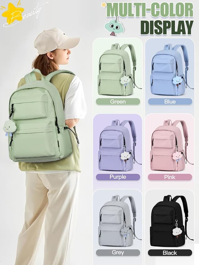 Detalle de Fioretto FIORETTO Damen Rucksack / Schulrucksack für Mädchen & Jungen – Laptopfach bis 15,6 Zoll, Anti-Diebstahl-Tasche, 20 Liter, Grün