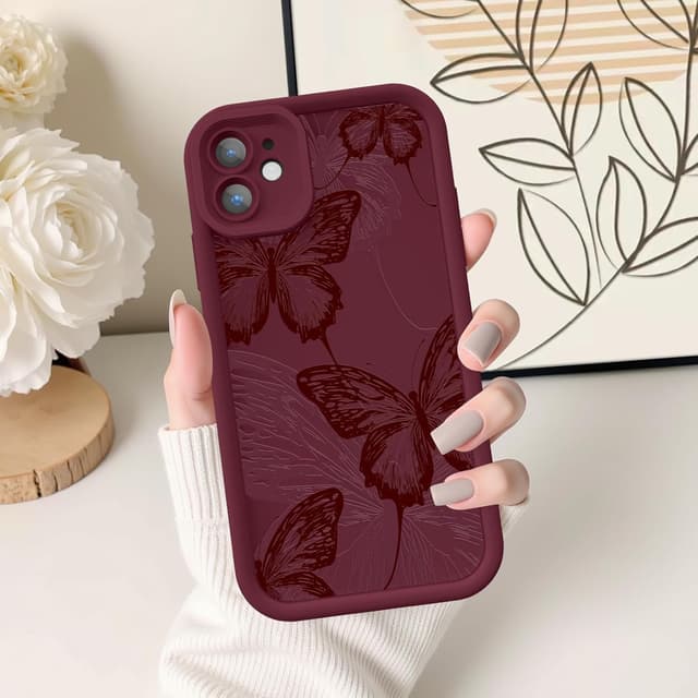 Detalle de FUXICASE for iPhone 12 Case with Butterfly Design (Burgundy Red) – Soft Silicone, Shockproof Protection