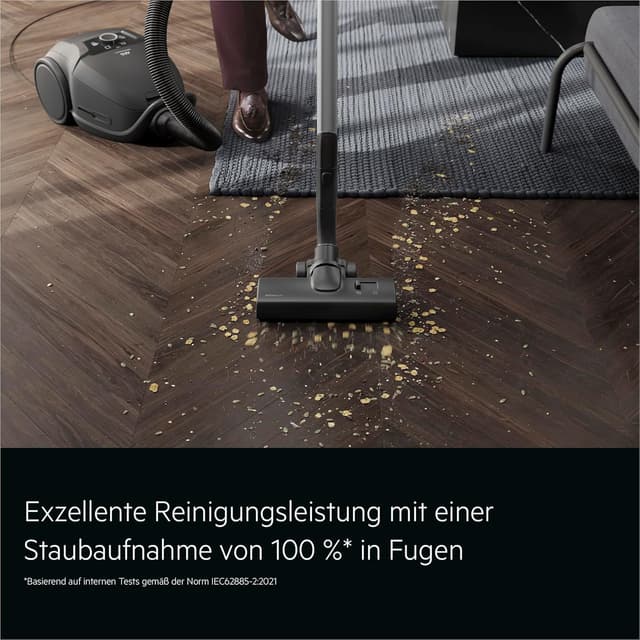 Detalle de AEG Beutelsauger VX9‑5‑EBR mit 69 dB, HEPA‑Filter und Mini‑Turbodüse für Tierhaare