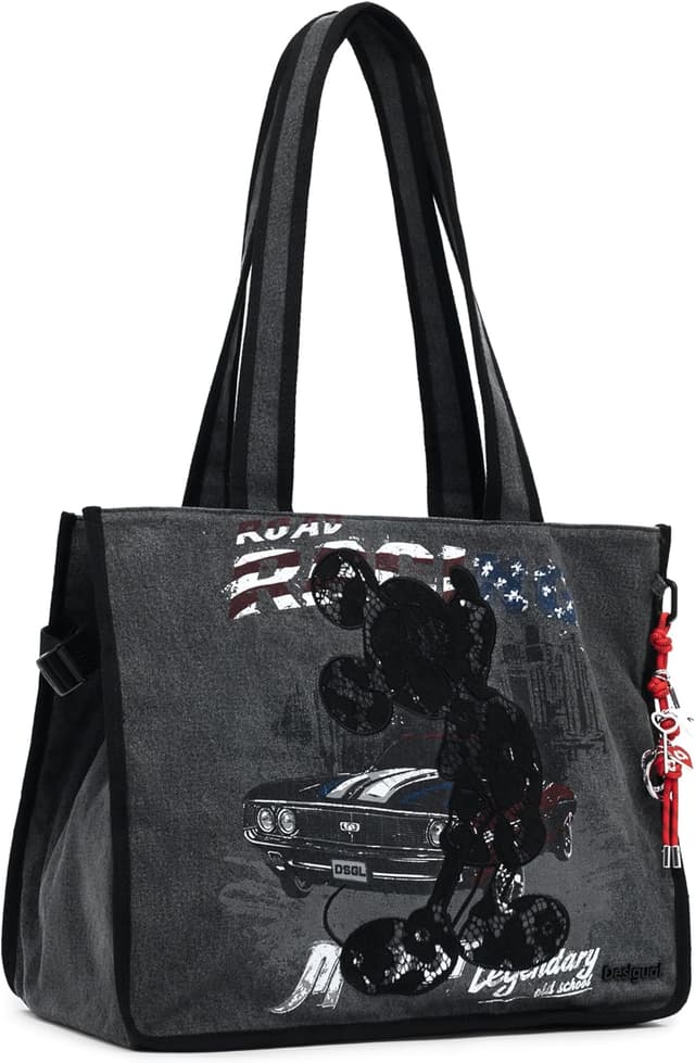 Detalle de Desigual Einkaufstasche Schultertasche „Mickey Studs Khiva“ Denim Dark Grey dunkelgrau