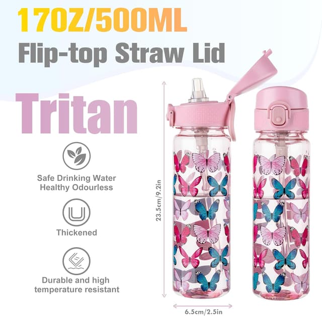 Detalle 2 de GOPPUS 500ml Clear Tritan Water Bottle with Straw, Flip Top Lid & Carry Handle (BPA-free)