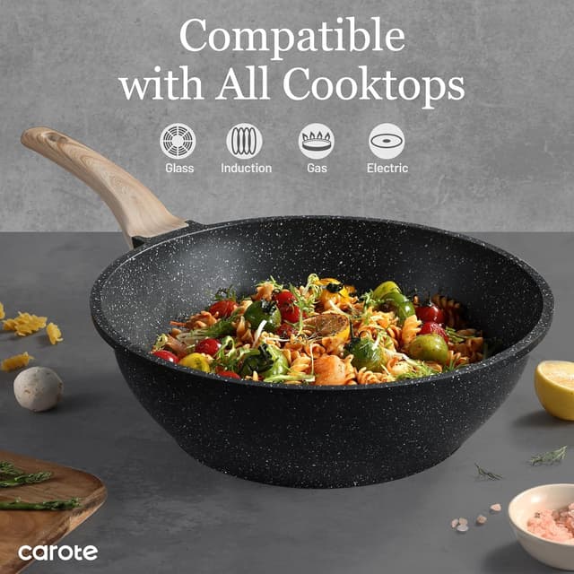 Thumbnail 4 de CAROTE Non Stick Wok with Lid 12''/5.3QT Woks & Stir-Fry Pan