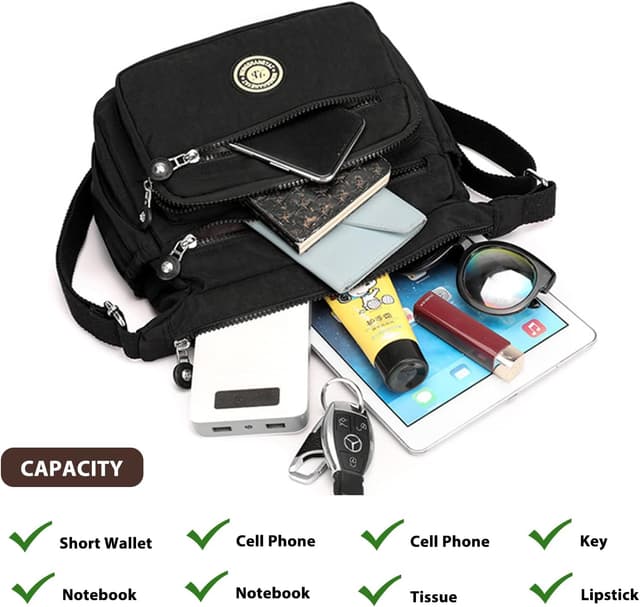 Detalle de Womens Multi-Pocket Casual Crossbody Handbag Waterproof Canvas Shoulder Bag