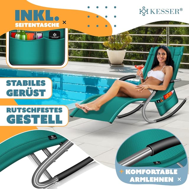 Detalle de KESSER® Sonnenliege Relaxliege Schwungliege – ergonomischer Schaukelsessel für den Garten, Petrolgrün