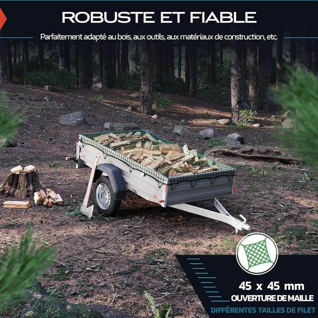 Detalle 2 de TRIBURG filet pour remorque 1,5 x 2,7 m avec 6 crochets extenseurs et tendeurs en caoutchouc