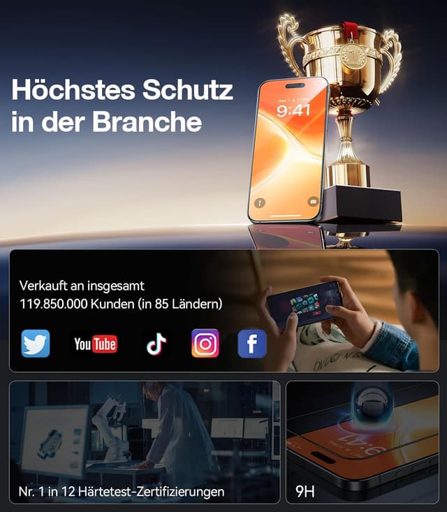 Detalle 2 de TORRAS iPhone 16 Panzerglas 9H Schutzfolie