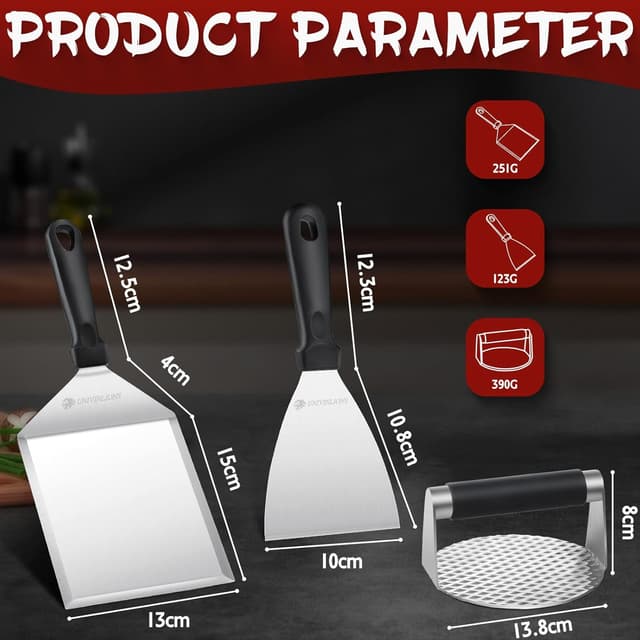 Detalle 2 de Univinlions Smash Burger Kit con pressa per hamburger da griglia e spatola XXL