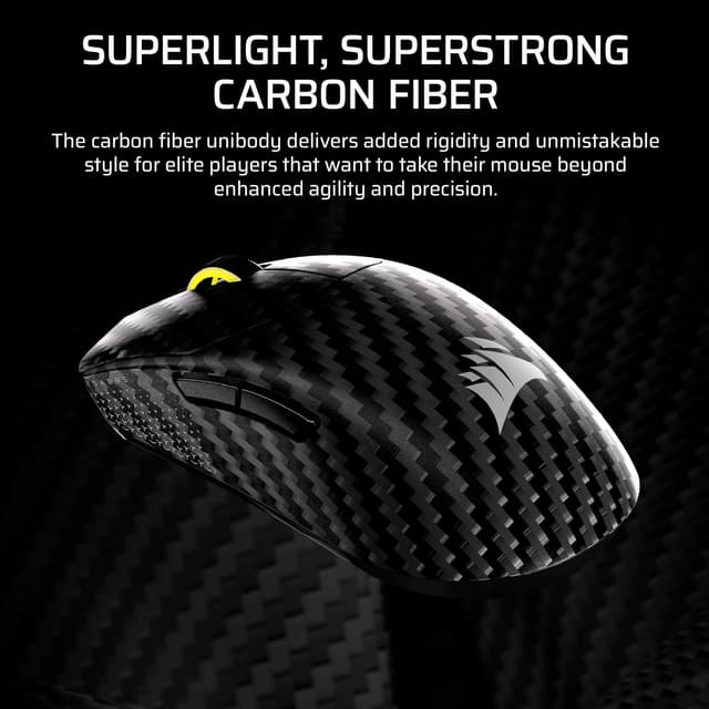 Detalle de Corsair Sabre v2 PRO Wireless CF FPS Gaming Mouse (Black) — Carbon Fiber Unibody, 33,000 DPI, 8,000Hz Hyper-Polling