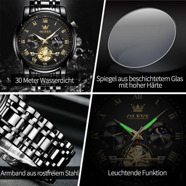 Detalle 1 de OLEVS Herrenuhr mit Quarz, 42 mm Zifferblatt