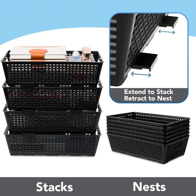 Detalle de Tiawudi Stackable Woven Plastic Baskets 14.7in