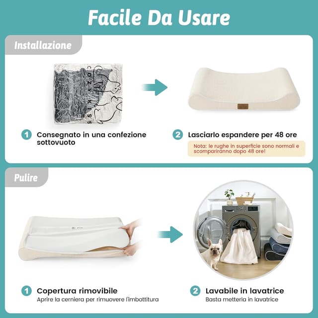 Detalle de COZY KISS Cuccia per cani lavabile con materasso ortopedico 114x76x15 cm, bordo rialzato e antiscivolo (fino a 43 kg) beige