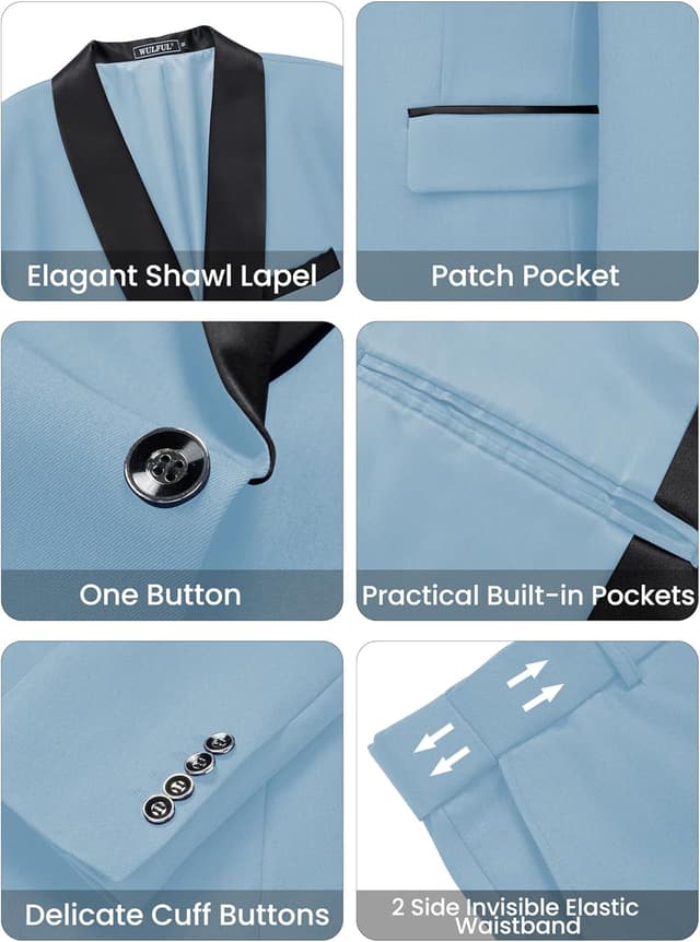 Thumbnail 4 de WULFUL 3 Piece Slim Fit Tuxedo Suit Set