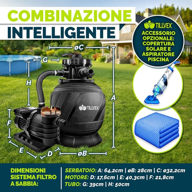 Detalle 2 de Pompa filtro piscina tillvex con portata 10.200 l/h e valvola a 7 vie