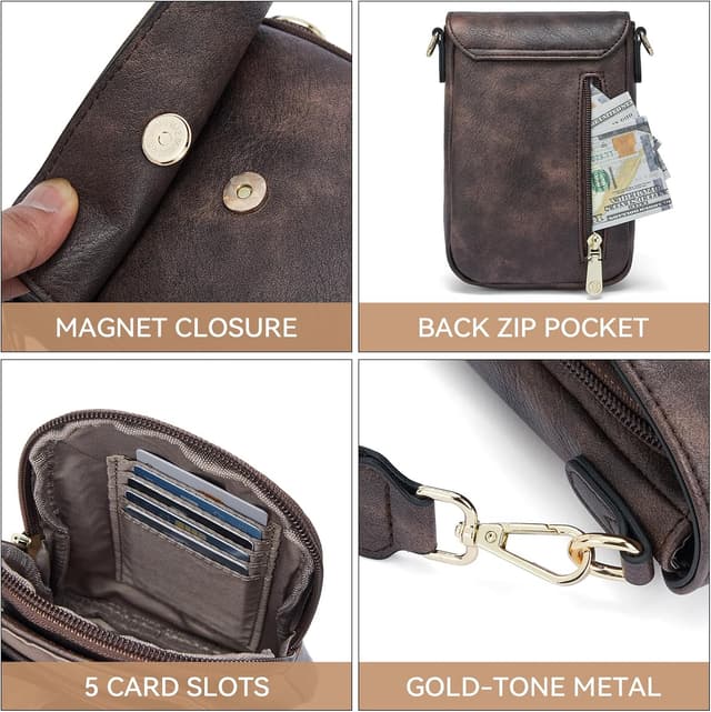 Detalle de BOSTANTEN kleine Umhängetasche für Damen mit Kartenfächern – Handytasche zum Umhängen